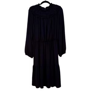 New Ann Taylor Dress Ruffle Neck Midi Black Size Large Tall